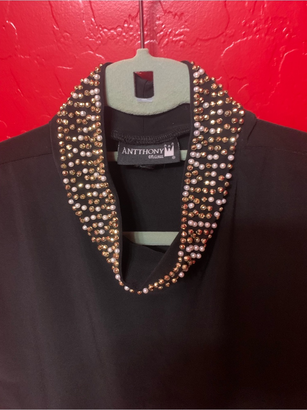 Antthony Beaded Mock Neck Beaded Sleeveless Tunic in Black One Size Fits All